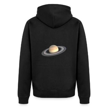 Saturn 3D - Unisex Premium Bio Zip Hoodie - Schwarz - Hinten - Nico (187cm)