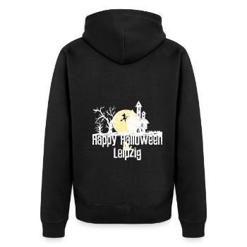 Happy Halloween in Leipzig Stadtnamen Design - Unisex Premium Bio Zip Hoodie - Schwarz - Hinten - Nico (187cm)