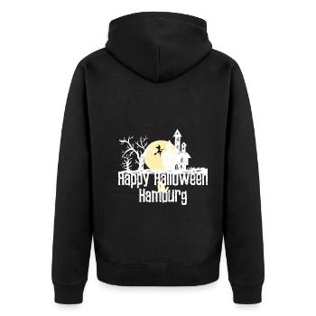 Happy Halloween in Hamburg Stadtnamen Design - Unisex Premium Bio Zip Hoodie - Schwarz - Hinten - Nico (187cm)