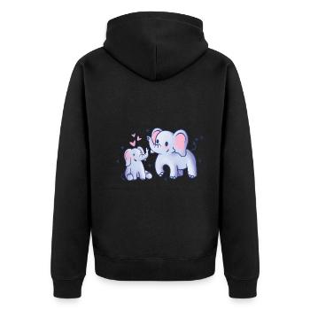 Süsse Elefanten mit Rosa Herzen und Sternen - Unisex Premium Bio Zip Hoodie - Schwarz - Hinten - Nico (187cm)