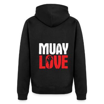 Thaiboxen Muay Thai - Unisex Premium Bio Zip Hoodie - Schwarz - Hinten - Nico (187cm)