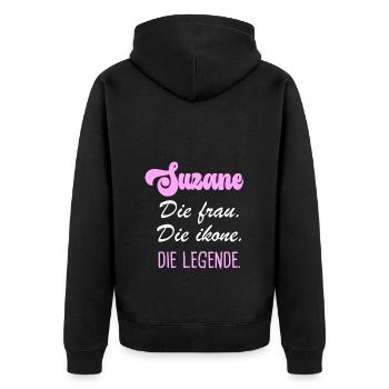 Suzanne die legende - Unisex Premium Bio Zip Hoodie - Schwarz - Hinten - Nico (187cm)