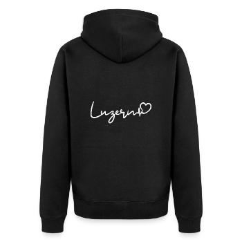 Luzern Herzschlag Schweiz - Unisex Premium Bio Zip Hoodie - Schwarz - Hinten - Nico (187cm)
