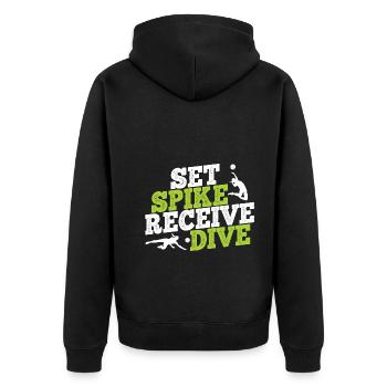 Volleyballer Spruch Für Volleyballspiel Volleyball - Unisex Premium Bio Zip Hoodie - Schwarz - Hinten - Nico (187cm)