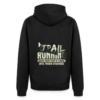 Berg-Laufen Für Läufer Trailrunning - Unisex Premium Bio Zip Hoodie - Schwarz - Hinten - Nico (187cm)