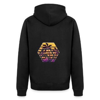 Hex token sonnenuntergang, hex palm beach sunset - Unisex Premium Bio Zip Hoodie - Schwarz - Hinten - Nico (187cm)