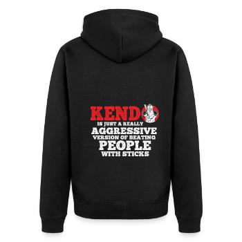 Japanischer Schwertkampf Kendo - Unisex Premium Bio Zip Hoodie - Schwarz - Hinten - Nico (187cm)