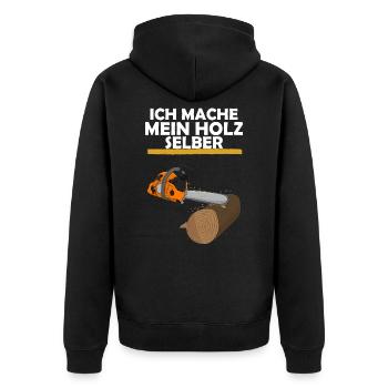 Ich mache mein Holz selber - Unisex Premium Bio Zip Hoodie - Schwarz - Hinten - Nico (187cm)