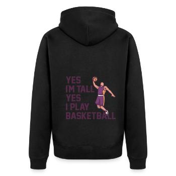 Yes I'm Tall Yes I Play Basketball Design für - Unisex Premium Bio Zip Hoodie - Schwarz - Hinten - Nico (187cm)