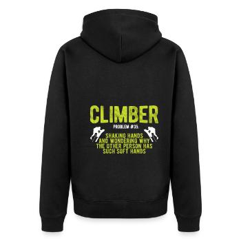Klettern Bouldern - Unisex Premium Bio Zip Hoodie - Schwarz - Hinten - Nico (187cm)