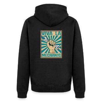 Viva La Mechanic Retro Holzschnittschlüssel - Unisex Premium Bio Zip Hoodie - Schwarz - Hinten - Nico (187cm)