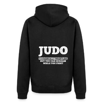 Japanischer Kampfsport Judo - Unisex Premium Bio Zip Hoodie - Schwarz - Hinten - Nico (187cm)