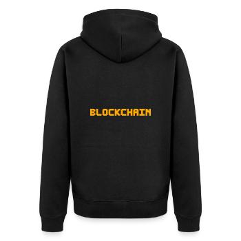 Blockchain Pixel - Unisex Premium Bio Zip Hoodie - Schwarz - Hinten - Nico (187cm)