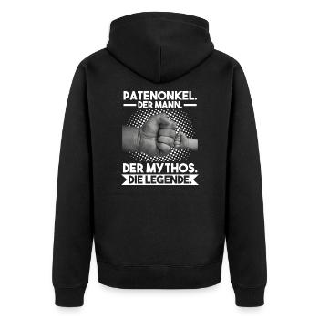 Patenonkel Taufpate Taufkind Geschenk - Unisex Premium Bio Zip Hoodie - Schwarz - Hinten - Nico (187cm)