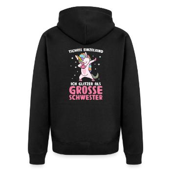Große Schwester Schwestern Geschwister Geschenk - Unisex Premium Bio Zip Hoodie - Schwarz - Hinten - Nico (187cm)