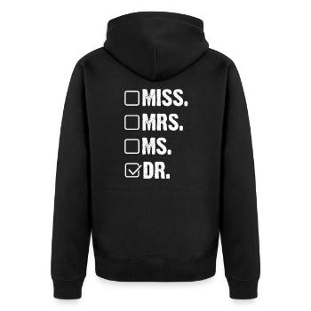 Doktortitel Doktor Doktorarbeit Doktortitel - Unisex Premium Bio Zip Hoodie - Schwarz - Hinten - Nico (187cm)