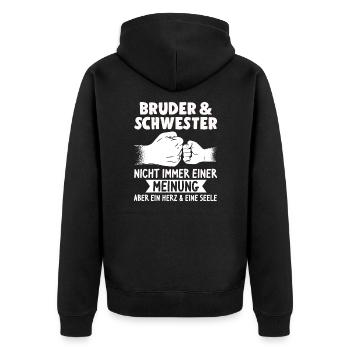 Schwester Bruder Geschenk - Unisex Premium Bio Zip Hoodie - Schwarz - Hinten - Nico (187cm)