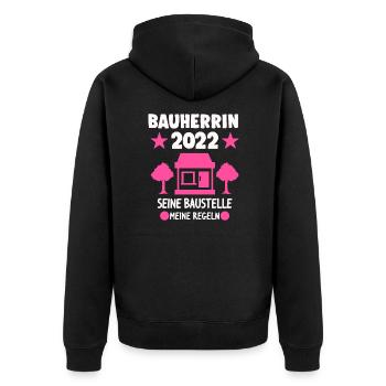 Bauherrin 2022 Richtfest Eigenheim Geschenk - Unisex Premium Bio Zip Hoodie - Schwarz - Hinten - Nico (187cm)