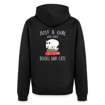 Bücher & Katzen Mädchen Bücher & Katzen Geschenk - Unisex Premium Bio Zip Hoodie - Schwarz - Hinten - Nico (187cm)