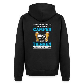 Campen Bier Wohnmobil Geschenk - Unisex Premium Bio Zip Hoodie - Schwarz - Hinten - Nico (187cm)