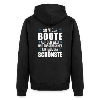 Motorboot Bootsfahrten Bootsfahrer Geschenk - Unisex Premium Bio Zip Hoodie - Schwarz - Hinten - Nico (187cm)