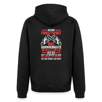 Forstwirt Holzfäller Baumfäller Geschenk - Unisex Premium Bio Zip Hoodie - Schwarz - Hinten - Nico (187cm)