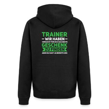 Trainer Fußball Fußballtrainer Geschenk - Unisex Premium Bio Zip Hoodie - Schwarz - Hinten - Nico (187cm)