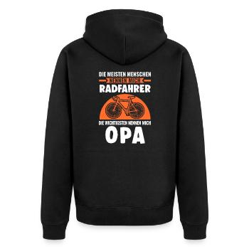 Fahrrad Radfahrer Opa Fahrradfahrer Geschenk - Unisex Premium Bio Zip Hoodie - Schwarz - Hinten - Nico (187cm)