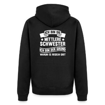 Mittlere Schwester Geschwister Schwester Geschenk - Unisex Premium Bio Zip Hoodie - Schwarz - Hinten - Nico (187cm)