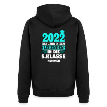 5. Klasse 2022 Schulanfang 5. Schuljahr Geschenk - Unisex Premium Bio Zip Hoodie - Schwarz - Hinten - Nico (187cm)