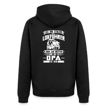 Lokführer Opa Eisenbahn Geschenk - Unisex Premium Bio Zip Hoodie - Schwarz - Hinten - Nico (187cm)