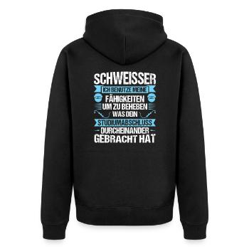 Schweißer Schweißen Schweisser Geschenk - Unisex Premium Bio Zip Hoodie - Schwarz - Hinten - Nico (187cm)