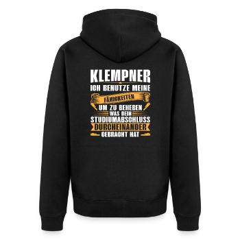 Klempner Installateur Sanitär Geschenk - Unisex Premium Bio Zip Hoodie - Schwarz - Hinten - Nico (187cm)