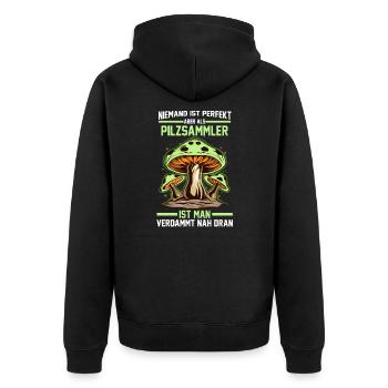Pilzsammler Pilzsucher Pilze Geschenk - Unisex Premium Bio Zip Hoodie - Schwarz - Hinten - Nico (187cm)