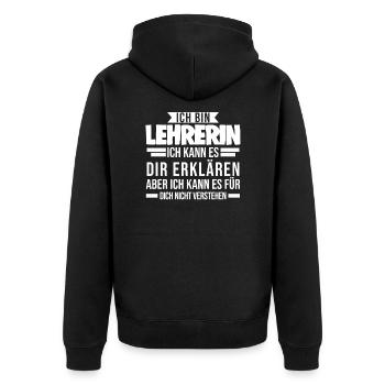 Lehrerin Klassenlehrerin Geschenk - Unisex Premium Bio Zip Hoodie - Schwarz - Hinten - Nico (187cm)