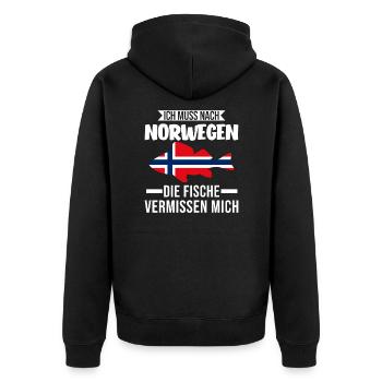 Norwegen Angeln Angler Geschenk - Unisex Premium Bio Zip Hoodie - Schwarz - Hinten - Nico (187cm)