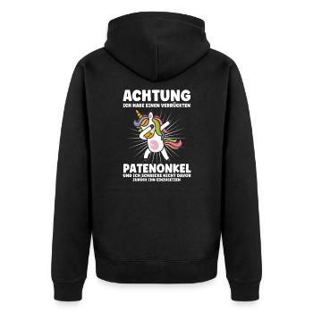 Patenkind Patenonkel Taufpate Geschenk - Unisex Premium Bio Zip Hoodie - Schwarz - Hinten - Nico (187cm)