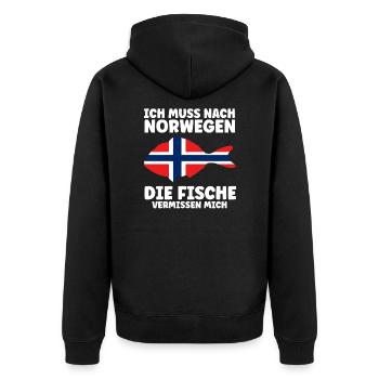 Norwegen Angeln Angler Geschenk - Unisex Premium Bio Zip Hoodie - Schwarz - Hinten - Nico (187cm)
