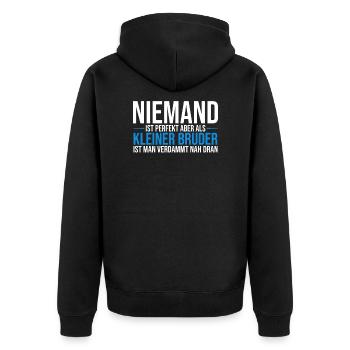 Kleiner Bruder Brüder Schwester Geschenk - Unisex Premium Bio Zip Hoodie - Schwarz - Hinten - Nico (187cm)