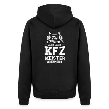 KFZ Meister KFZ-Mechaniker Mechaniker Geschenk - Unisex Premium Bio Zip Hoodie - Schwarz - Hinten - Nico (187cm)