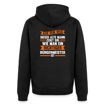 Bürgermeister Gemeindevorsteher Oberbürgermeister - Unisex Premium Bio Zip Hoodie - Schwarz - Hinten - Nico (187cm)