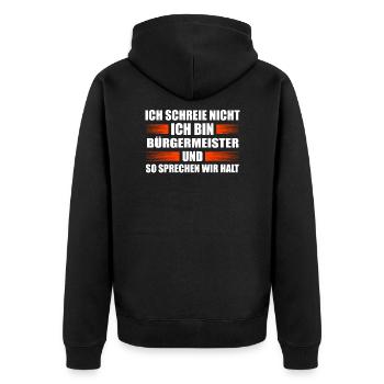 Bürgermeister Beigeordneter Gemeindevorsteher - Unisex Premium Bio Zip Hoodie - Schwarz - Hinten - Nico (187cm)