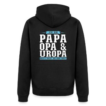 Papa Opa Uropa Geschenk - Unisex Premium Bio Zip Hoodie - Schwarz - Hinten - Nico (187cm)