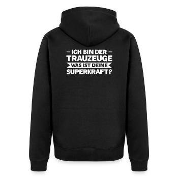 Trauzeuge Hochzeit Trauzeugen Geschenk - Unisex Premium Bio Zip Hoodie - Schwarz - Hinten - Nico (187cm)
