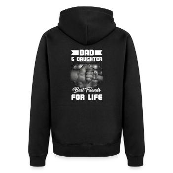 Vater & Tochter Vater & Tochter Familiengeschenk - Unisex Premium Bio Zip Hoodie - Schwarz - Hinten - Nico (187cm)