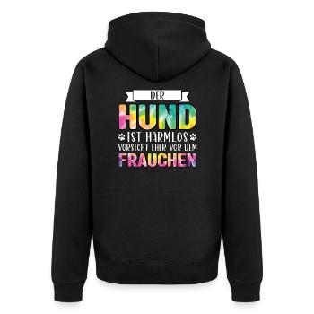 Hund Frau Hundebesitzerin Geschenk - Unisex Premium Bio Zip Hoodie - Schwarz - Hinten - Nico (187cm)