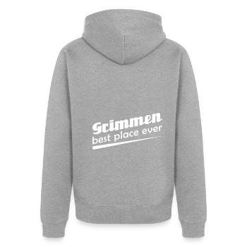 Grimmen - Stadt best place ever - Unisex Premium Bio Zip Hoodie - Grau meliert - Hinten - Nico (187cm)