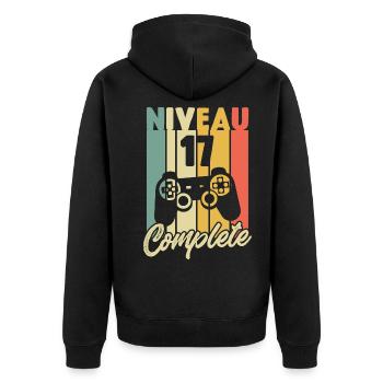 Niveau 17 complete, Cadeau Anniversaire 17 ans - Veste à capuche bio Premium Unisexe - noir - Dos - Nico (187cm)