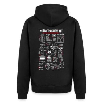 Zurück In Die Zukunft Starterpack Zeitreisende - Unisex Premium Bio Zip Hoodie - Schwarz - Hinten - Nico (187cm)