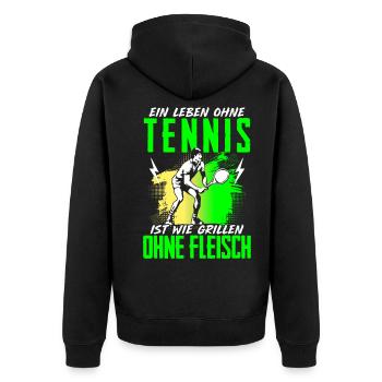 Leben Ohne Tennis Grillen Ohne Fleisch - Unisex Premium Bio Zip Hoodie - Schwarz - Hinten - Nico (187cm)